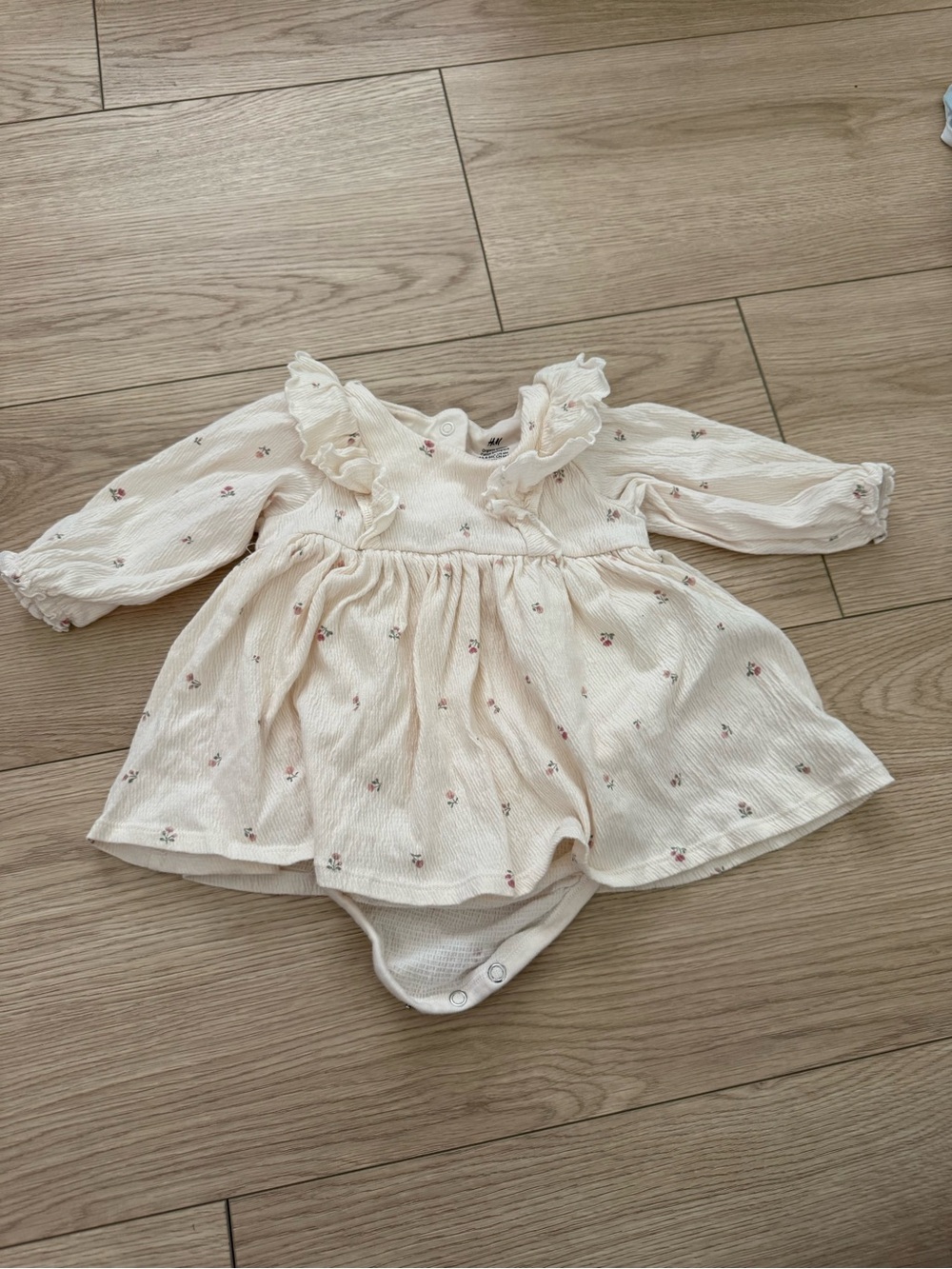 H&M Cream Baby romper dress with Pink Floral Print